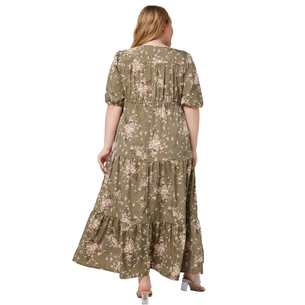 Plus Size Boho Floral Maxi Dress - V-Neck & Adjustable Sash - Thick & Beautiful