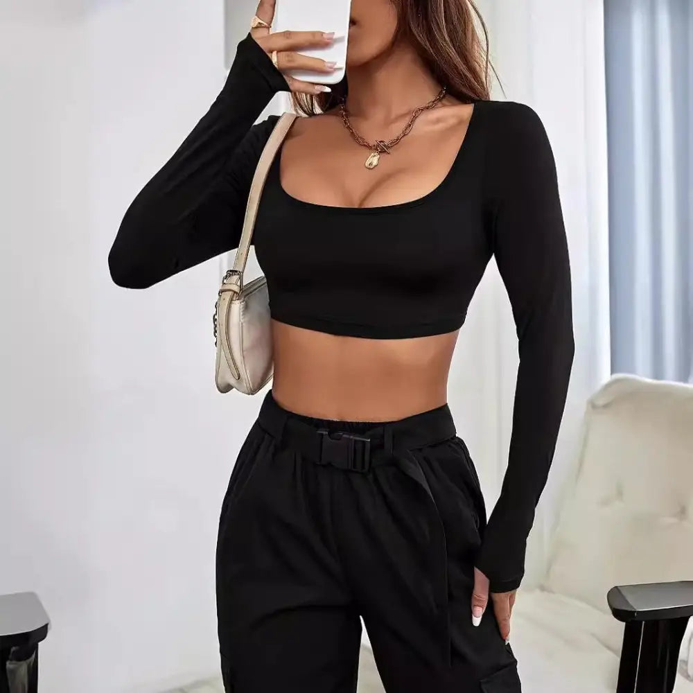 FlexEase Knit Crop Top – Long Sleeve & Light Stretch