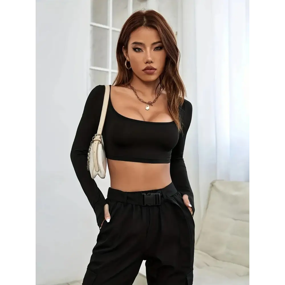 FlexEase Knit Crop Top – Long Sleeve & Light Stretch - Thick & Beautiful