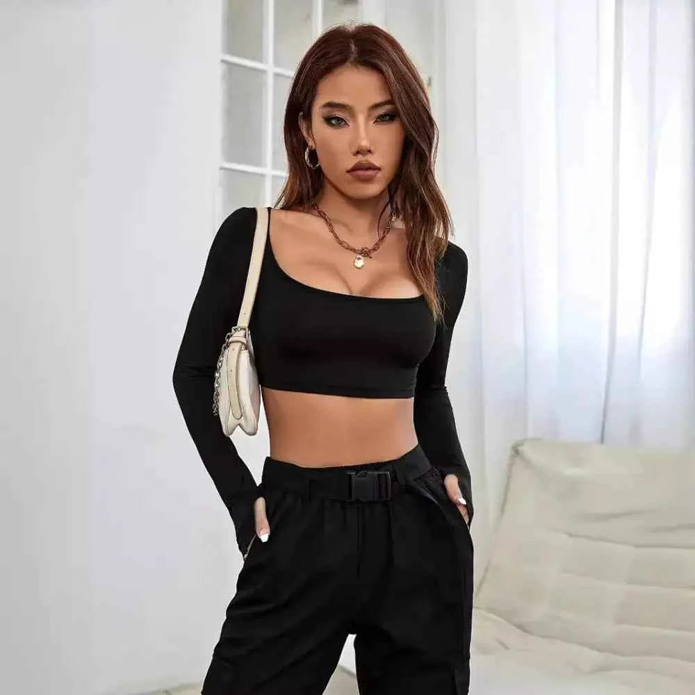 FlexEase Knit Crop Top – Long Sleeve & Light Stretch