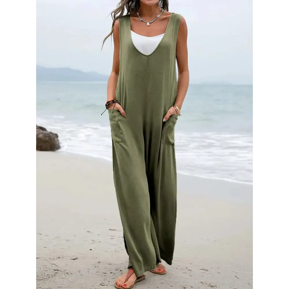 SunStride Pocketed Jumpsuit – Sleeveless Summer Comfort - Thick & Beautiful