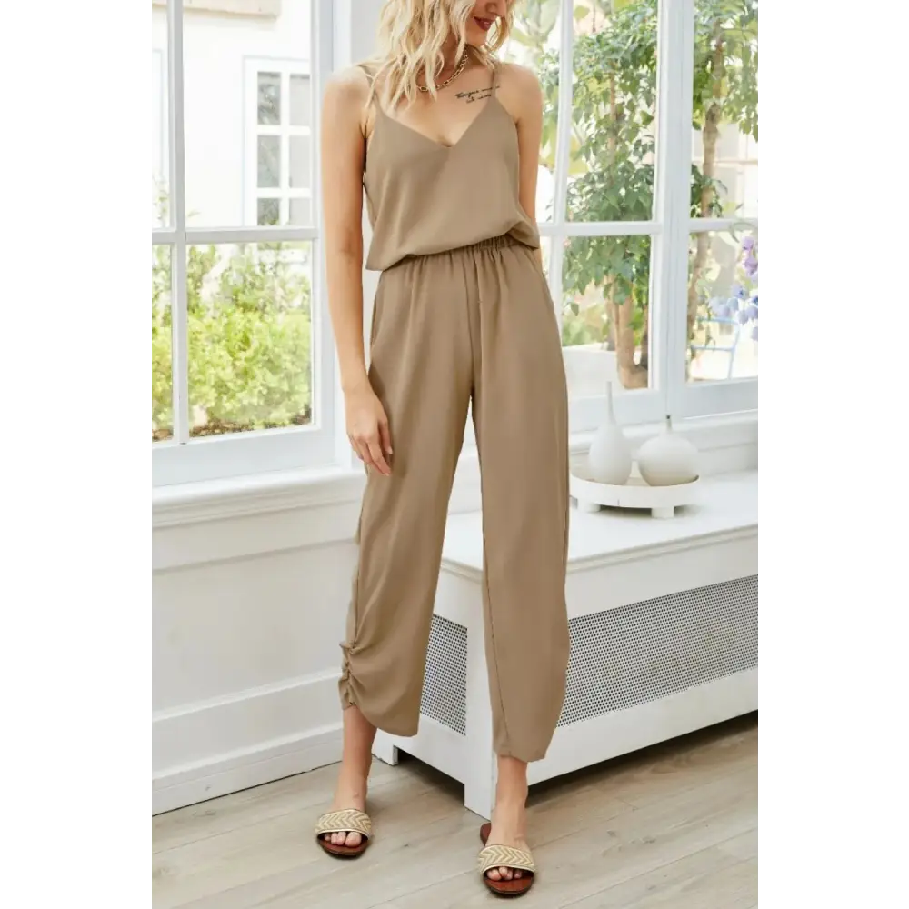 SereniFit Spaghetti Strap Jumpsuit – Smocked & Pocketed Chic - Thick & Beautiful