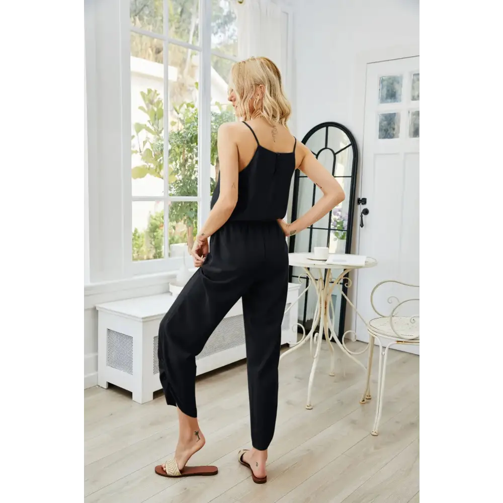 SereniFit Spaghetti Strap Jumpsuit – Smocked & Pocketed Chic - Thick & Beautiful