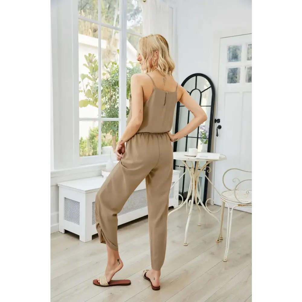 SereniFit Spaghetti Strap Jumpsuit – Smocked & Pocketed Chic - Thick & Beautiful